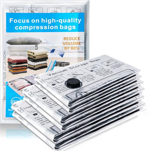 Vakuumbeutel für Kleidung – 6-teilig (L/M/S), platzsparend, luftdicht mit Doppel-Reißverschluss – Ideal für Kleidung, Decken & Bettwäsche – Extra starkes & transparentes Material