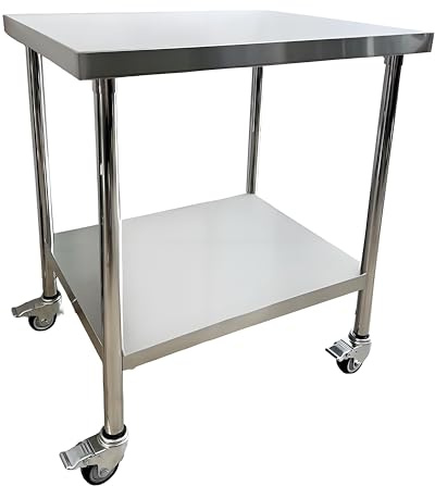 FINEUNAN Edelstahl Küche Arbeitstisch 76x60cm - 4 Stück Lenkrollen mit Bremsen - Gastronomie Tisch bis 300kg belastbar - Profi Gastro Edelstahltisch Küchentisch für Restaurant Küche Bar Hotel Garage