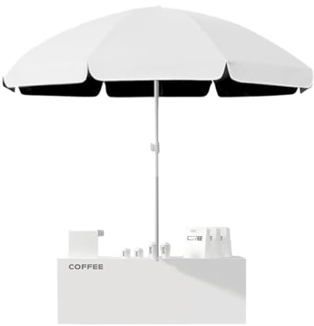 Parasol de marché portable de 3,2 m imperméable pour jardin, plage, terrasse, piscine, camping, blanc clair de lune avec protection UV