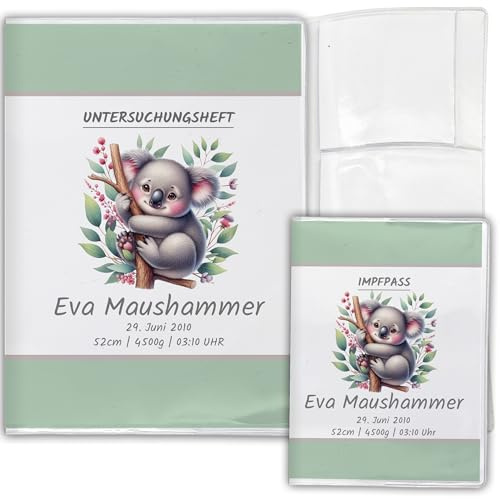 Personalisierte U-Heft Hülle & Impfpasshülle, 3-teilig, Koala | Mit Name & Geburtsdaten, Geschenk zur Geburt