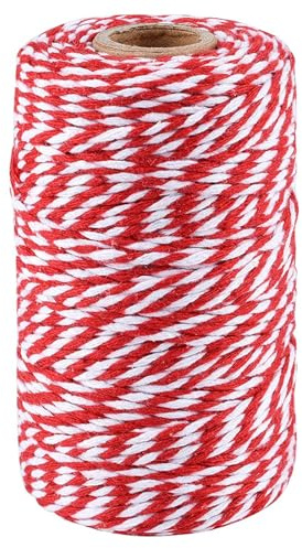 Cordel De Panadero Rojo Y Blancos 100 Metros - Cuerda De Algodón para Manualidades, Decoración Navideña, Empaque De Regalos Y Repostería