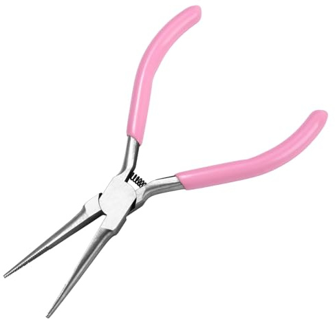 LEONTOOL Small Needle Nose Pliers Serrated Jaw 5.3 Inches Extra Long Nose Pliers with Teeth Mini Precision Jewelry Plier for Bending Wire and Small Object Gripping Jewelry Making Tools with Spring