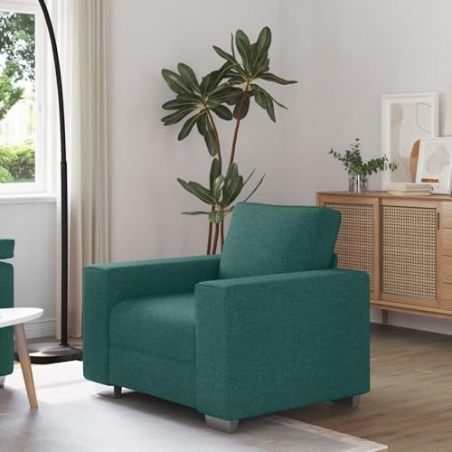 SKTQYQO Poltrona Verde Scuro in Tessuto Ergonomica con Seduta 59 cm per Soggiorno Moderno e Confortevole, Struttura Solida in Legno e Braccioli Funzionali per Relax