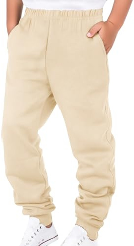 Generiska barn pojkar joggingbyxor med fickor elastisk midja vinterbyxor bomull sportbyxor lediga byxor säckiga sweatbyxor lösa mjuka bekväma streetwear vandringsbyxor för höst vinter, kaki, 130
