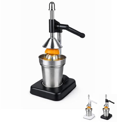 Paluplus Spremiagrumi manuale a leva da tavolo, misura 12x18x36 cm, struttura in acciaio inox con bicchiere raccogli succo da 350ml, estrattore succo d'arancia, limone, melograno -5962C -1,7 (Nero)