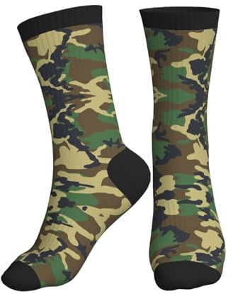 Langhbozdp Grön militär kamouflagetryck crewstrumpor för kvinnor män, vardaglig nyhet atletiska strumpor, för jul, semester eller gåvor, 3svart, one size