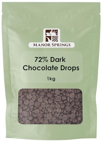 72% Dark Chocolate Drops 1kg by Manor Springs for Baking, Desserts, Cookies, Cakes, Muffins, Cupcakes & Decorating
