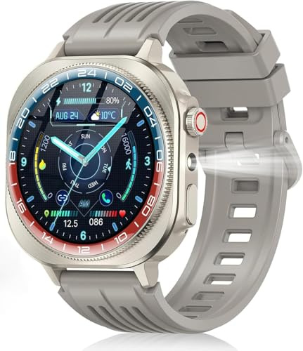 uaue Smart Watch for Men Answer/Make Call, 1.43 AMOLED Military Smartwatch | 660 mAh Battery, Flashlight, Pedometer/Heart Rate/Sleep Monitor, 130+ Sports Trackers, IP68 Waterproof for Android iOS, Gray