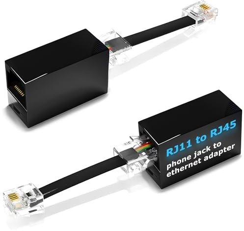 RetailAndBulk 2-Pack Phone Line to Ethernet Adapter – RJ45 Female to RJ11 Male for Landline, Fax, DSL Modem Connection (Black, Made in USA)