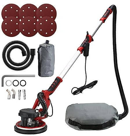 Lijadora de Pared, Lijadora eléctrica de paneles de yeso de 1280W de velocidad Variable con luz LED de vacío automática for pared, máquina de lijado de polvo de masilla de papel de lija
