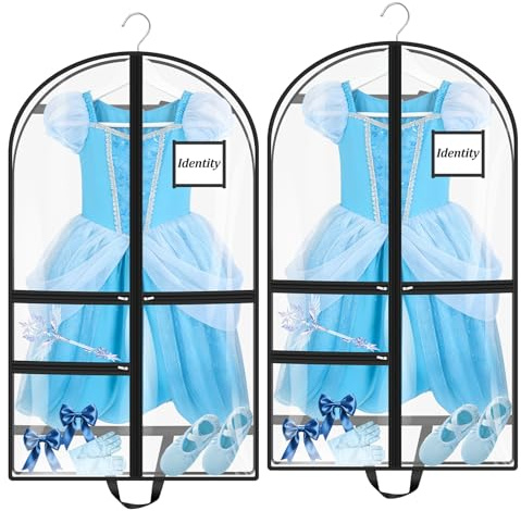 2 Pack Garment Bag, 40 Dustproof Clothes Covers with Zipper and 3 Pockets, Hanging Clothes Storage Bag Moth Proof Garments Protector for Wardrobe, Shirts, Suits, Jackets, Dresses