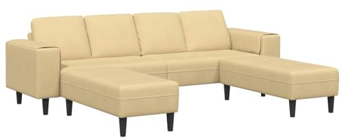 Mhdvray U-Sofa Grau-Grün 250x188x76 cm Cordstoff Big Sofa mit 4 Kissen Modernes Design für Wohnzimmer Lounge Wohnlandschaft
