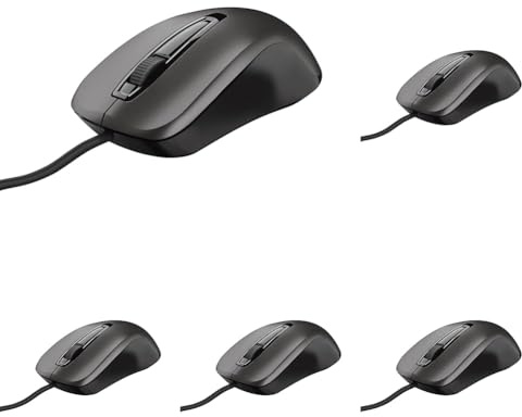Trust Carve Souris Optique Filaire (3 Boutons et Roulette de Défilement, 1200 PPP, pour Droitiers et Gauchers) Noir (Lot de 5)