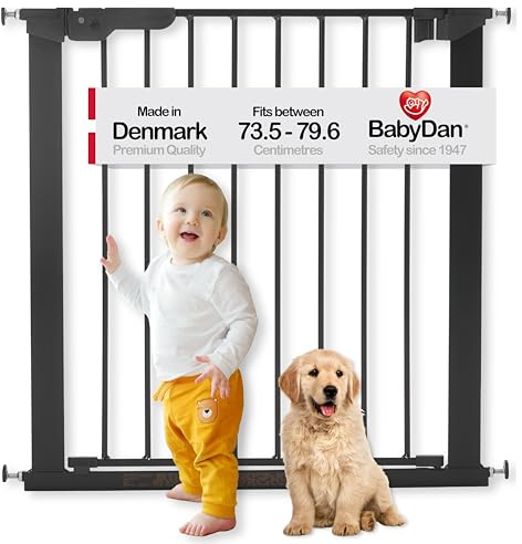 BabyDan Premier, Pressure Fit Stair Gate, Covers openings between 73.5-79.6 cm/29-31.3 inches, Baby Gate/Safety Gate, Metal, Black, Made in Denmark - (Pet Gate/Dog gate)