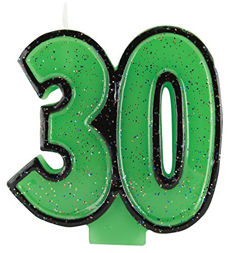 Creative Converting Glitter Numeral Candle, 3.5 x 2.75, Green,101156