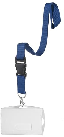 Karteo® Ausweishülle mit Schlüsselband blau | Kartenhalter aus Hartplastik | Lanyard Karabiner | für Ausweise Messen Dienstausweise Gesundheitskarten