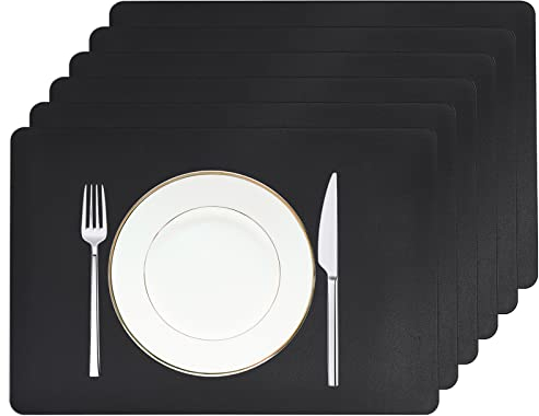 elagel Tischsets abwaschbar 6er Set, Abwischbar Lederoptik Platzset, Schwarz Kunstleder Wasserdicht PVC Platzset, Platzdeckchen für Hause Küche Restaurant und Hotel(45x30cm)