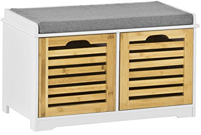 SoBuy FSR23-K-WN Moderne Schuhtruhe Sitzkommode mit 2 Körben Sitzbank Schuhschrank mit Sitzkissen Spieltruhe