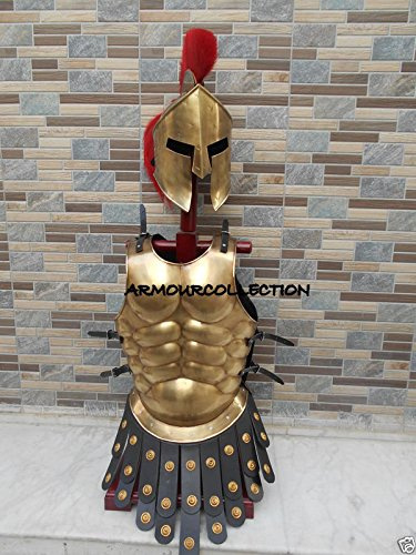Sara International - Herren Muskelanzug, Spartaner Kostüm, Rot, One Size, Stahl, 300 Spartan-Helm, 2000er Jahre, Männer, COSTÜM