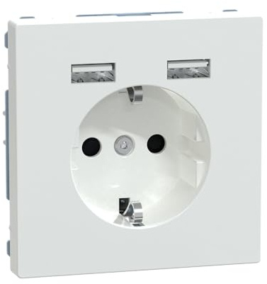 Schneider Electric Merten Schuko-Steckdose mit USB Anschluss, MEG2366-6035 | USB Typ A+A, Unterputz, System Design, lotosweiss