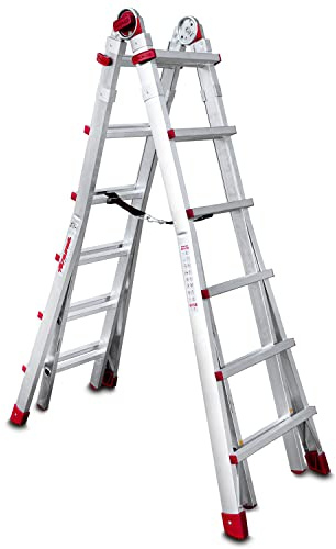 Faraone - Escalera de Aluminio - Escalera Telescópica TELES.T6-185 x 60 x 21 cm - 12+12 Peldaños - Escalera de Aluminio Multiusos - Altura Regulable - Muy Resistente y Estable