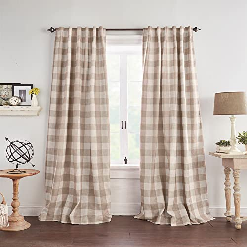 Elrene Home Fashions Farmhouse Living Grainger - Tenda oscurante per finestra, motivo a quadri, per soggiorno e camera da letto, con passanti per asta, 132 x 241 cm, lino, 1 pannello