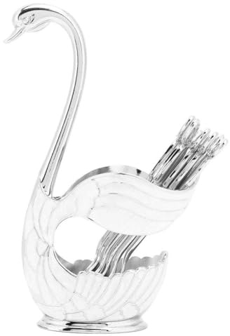 Teelöffel Silber, Kaffee Dessert Löffel Set, Schwan Basishalter Löffel Organizer mit 6 Stück Kaffee Dessert Zucker Eislöffel(2)
