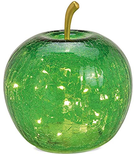 matches21 Apfel mit 20er LED Lichtern & Timer Deko Glasapfel Dekofigur Dekolicht Dekoobst Wohndeko grün 1 STK Ø 16 cm