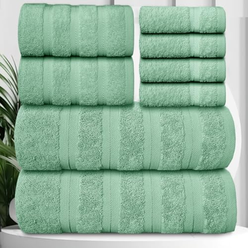 Casabella Premium Quality 8 Pc Set Sea Foam Towel Set 100% Combed Cotton 650 GSM Towels Set-2 Bath Towels, 2 Hand Towels, 4 Wash cloths, Highly Absorbable 8 Pc Sea Foam Towel bale Sets