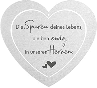 DOLORINO Grabherz aus Edelstahl | wetterfest | mit Spruch Die Spuren deines Lebens| ca. 17x15cm