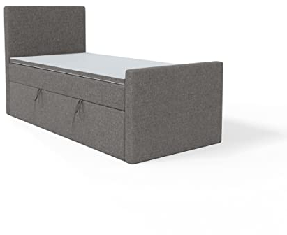 FEDVE Boxspringbett 90x200 Dunkelgrau – Lautaro - Praktisches Bett mit Bettkasten – Gemütlich Einzelbett zum Schlafzimmer – Stabiles Kopfteil Bett mit Stauraum