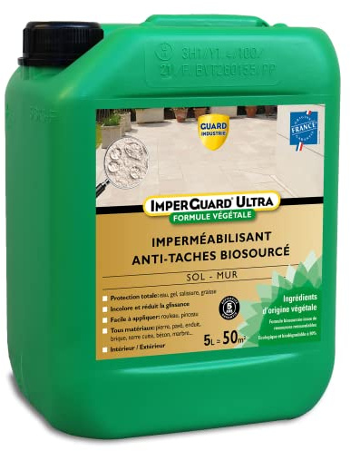 ImperGuard Ultra - Imperméabilisant Super Antitache Incolore - Pierre poreuse - Sol, façade -5L- 50m2