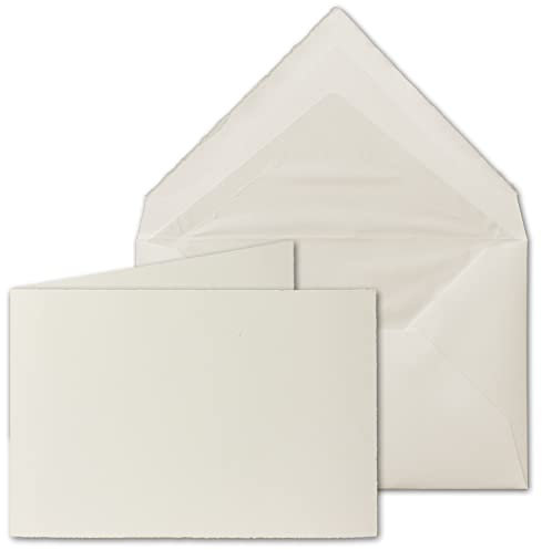 40x Vintage Kartenset aus Büttenpapier - DIN B6 Faltkarten mit Briefumschläge gefüttert - querdoppelt 113 x 175 mm - Naturweiß - Einladungskarten Set