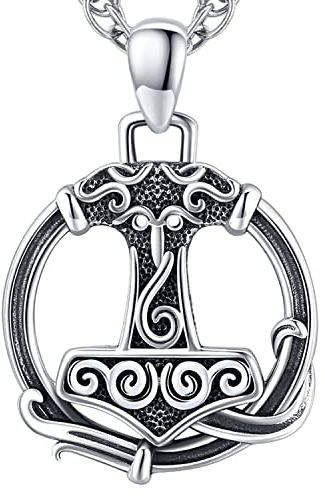 Aniu Wikinger Halskette für Männer, Wikinger Thors Hammer Kette Anhänger 925 Sterling Silber Herren, Mjölnir Kette mit Thors Hammer Anhänger mit Keltischer Knot Amulett Schmuck Geschenk für Männer