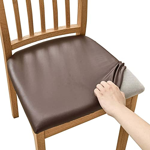 AQIGR Stuhlhussen Esszimmerstuhl Sitzbezug 2/4/6 Stück Wasserdicht PU-Leder Stuhl Sitzbezüge Stretch-Sitzbezüge Abnehmbar Waschbar Stuhlhussen Sitzschutzbezug für Zuhause, Hotel, Bankett