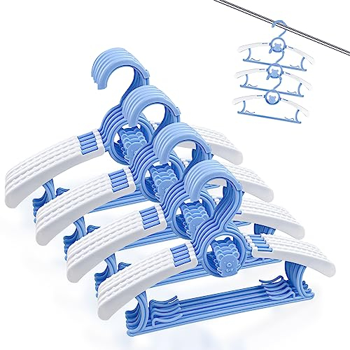 Fousenuk 20 stück Kleiderbügel, Kinderkleiderbügel Ausziehbare Kunststoff mit Stapelbaren Bärchen-Haken, rutschfeste Babykleiderbügel für Kinderbekleidung und Baby Garderobe (Blau)