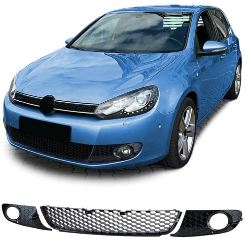 Lüftungsgitter Set Frontgrill Wabendesign Schwarz Glanz für VW Golf 6 08-13