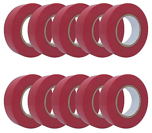 CHAWLA Electrical Tape 10 Rolls - 18mm x 20m Strong Self-Adhesive Waterproof PVC Insulation Tape for Insulating Protecting Repairing Loose or Broken Electrical Wires (RED)