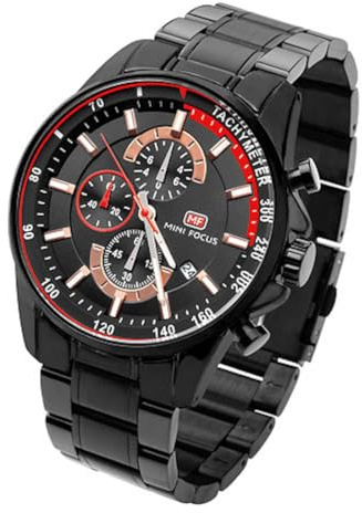 Taffstyle Herrenuhr Edelstahl Sport Chronograph Männer Quarz Armbanduhr Datum Stoppuhr Wasserdicht