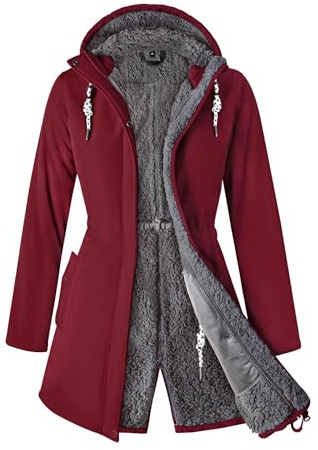ATLASLAVA Wintermantel Damen Fleece Warm Lang Jacke Softshellmantel übergangsmantel Winter RED S