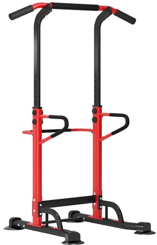 soges Barra di trazione regolabile Stazione di Trazione Regolabile Power Tower Sedia Romana di Allenamento Fisico a Casa Dip Stazione di Allenamento del Pesce Fitness, Rosso, EU1-40JYPSPSBB002-PR