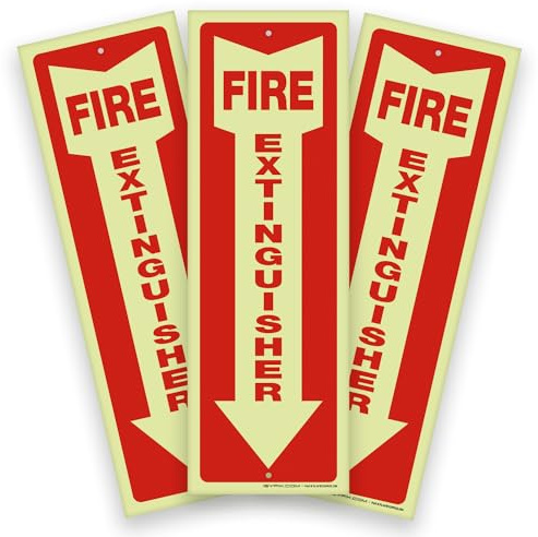 iSYFIX Fire Extinguisher Glow in the Dark Signs – 3 Pack 4x12 Inch – 40 mil Thick Polystyrene Plastic, Laminated for Ultimate UV, Weather, Scratch, Water & Fade Resistance, Indoor & Outdoor