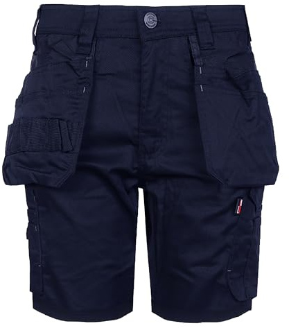 TuffStuff - Proflex Work Shorts, 36 Waist (Navy) - Slim Fit, 8 Inseam, Stretch Fabric, Triple-Stitched, Reinforced Tool Pockets, YKK Zip - Durable Easy Care Summer Workwear - Functional Design