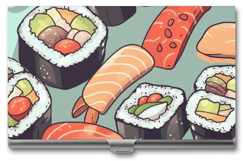WYUSPGK Visitenkartenetui aus Metall, Sushi-Druck, Visitenkartenhalter, für Männer und Frauen, Sushi, Einheitsgröße, Sushi, Einheitsgröße
