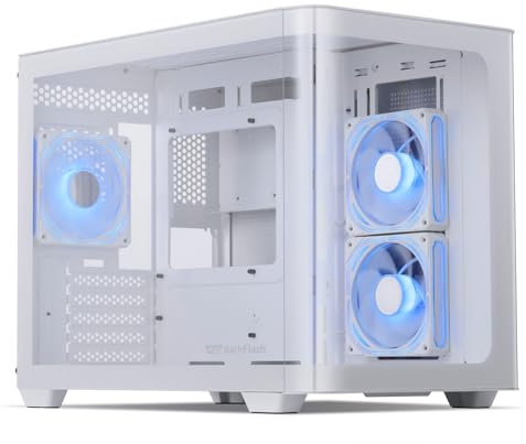 darkFlash Boîtier PC de Jeu Micro-ATX MATX avec 3 Ventilateurs ARGB de 120 mm, Vue panoramique Double Verre trempé, Port USB 3.0, Prend en Charge Double AIO 360 mm, Blanc (DPW90M)