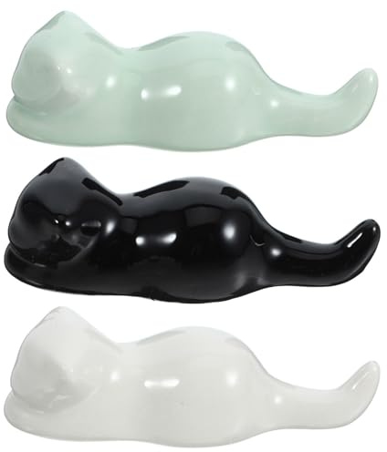 HOODANCOS 3Pcs Chinese Calligraphy Paperweight Porcelain Cat Brush Holder Rest for Calligraphy & Sumi Brush Paint Stand Ceramic Writing Holder