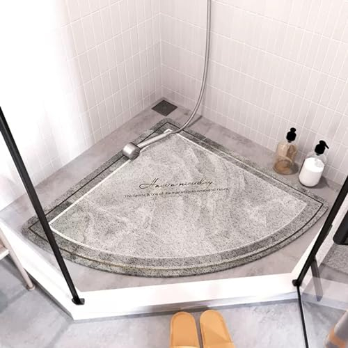 Rutschfeste Luffa-Eck-Badematte – gebogene Duschmatte mit Ablaufloch für Quadrant-Sicherheit in der Dusche/Wanne – Anti-Schimmel-Duschmatte