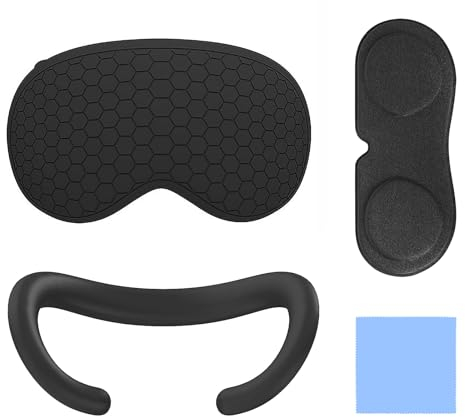 Geekria VR Accessory Set Compatible with Apple Vision Pro, VR Headset Protective Shell, Silicone Face Pad Cover, Dust-Proof Lens Protector, Original Headset Replacement Kit (Black)