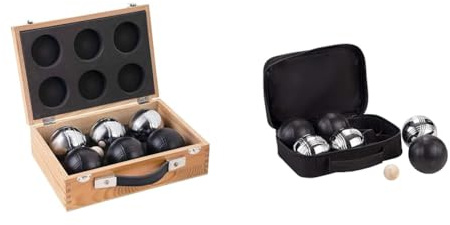 Engelhart - 010208 - Set Luxusbälle In Einer Holzkiste & 010207 - Boules-Set, 6-Teilig, Schwarz/Silber - Boules - Spiele - Gartenspiele, Spiele Im Freien
