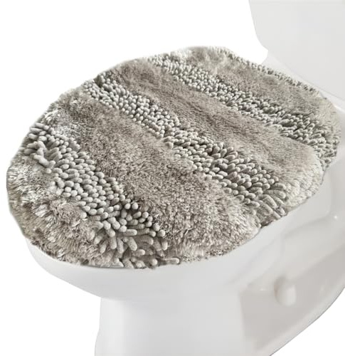 Guojanfon Chenille Microfiber Bathroom Toilet Lid Cover, Machine Washable Seat Covers, 22.8 x 19.7'', Stays in Place Rubber Backing, Fits Most Round, Elongated and Oblong Lids, Accessories Decor, Grey